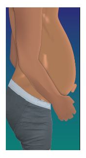 Illustration of the profile a man's torso with a bloated stomach.